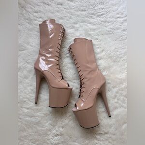 BRAND NEW PLEASER FLAMINGO BEIGE PEEP TOE CALF BOOTS, 8 inch Platform Size 11